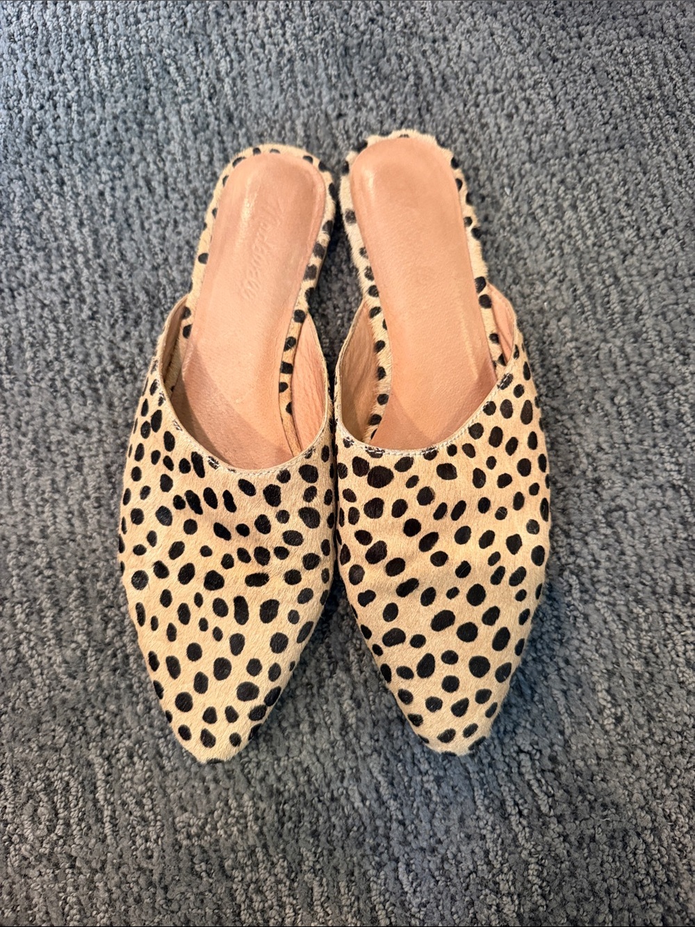 Madewell Womens Leopard Calf Hair Pointed Toe Mule Flats Slip On Shoes